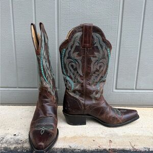 J.B. Dillon Brown and Teal Heeled Boots